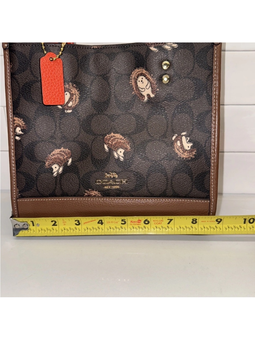 Coach Brown Signature Satchel with Orange Handles and Hedgehog Print - Picture 8 of 10